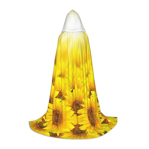 Zhengjia Halloween-Kapuzenumhang mit gelbem Sonnenblumen-Druck, Hexe, Cosplay-Zubehör, Erwachsene/Kinder, Kostüm für Maskerade, Halloween, Familienfeier von Zhengjia