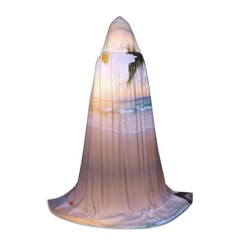 Zhengjia Halloween-Kapuzenumhang mit tropischem Strand-Sonnenuntergang, Hexe, Cosplay-Zubehör, Erwachsene/Kinder, Kostüm für Maskerade, Halloween, Familienfeier von Zhengjia