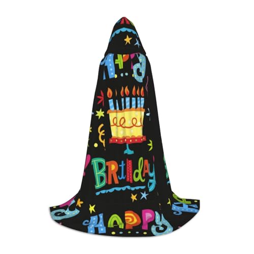 Zhengjia Happy Birthday Big Cake Print Halloween Hooded Cape Witch Cosplay Accessories Adult/Kids Fancy Dress Costume For Maskerade, Halloween, Family Party von Zhengjia
