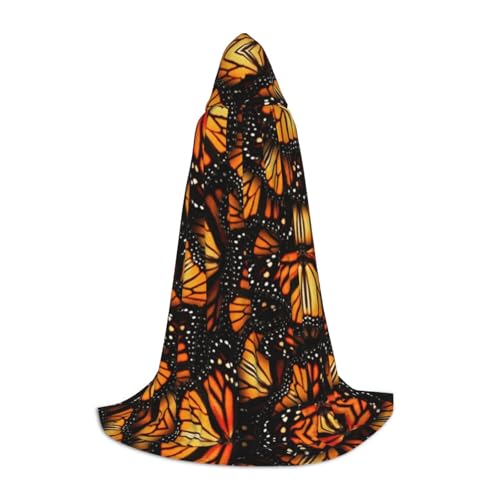 Zhengjia Heaps Of Orange Monarch Butterflies Print Halloween Hooded Cape Witch Cosplay Accessories Adult/Kids Fancy Dress Costume For Maskerade, Halloween, Family Party von Zhengjia