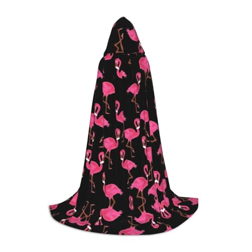 Zhengjia Hübscher rosa Flamingo-Druck, Halloween-Kapuzenumhang, Hexe, Cosplay-Zubehör, Erwachsene/Kinder, Kostüm für Maskerade, Halloween, Familienfeier von Zhengjia