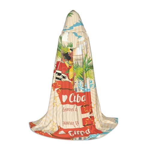 Zhengjia Island of Cuba Print Halloween Hooded Cape Witch Cosplay Accessories Adult/Kids Fancy Dress Costume For Maskerade, Halloween, Family Party von Zhengjia