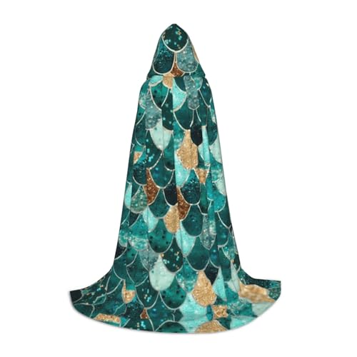 Zhengjia Meerjungfrauen-Fischschuppen-Druck, Halloween-Kapuzenumhang, Hexe, Cosplay-Zubehör, Erwachsene/Kinder, Kostüm für Maskerade, Halloween, Familienfeier von Zhengjia