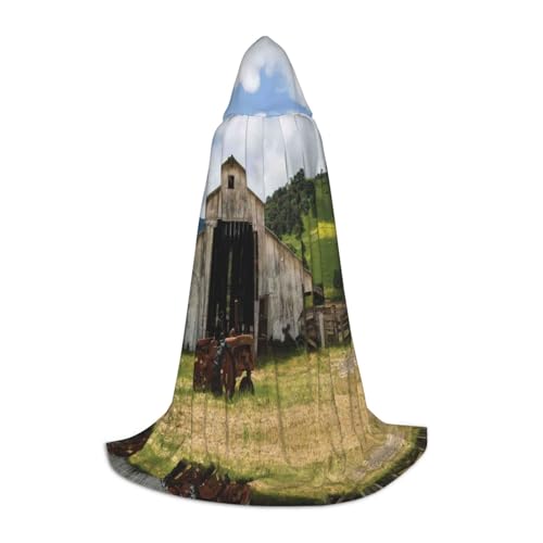 Zhengjia Old Wooden Barn With Rusted Tractor Print Halloween Hooded Cape Witch Cosplay Accessories Adult/Kids Fancy Dress Costume For Maskerade, Halloween, Family Party von Zhengjia