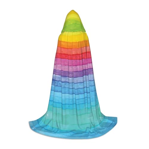 Zhengjia Regenbogenfarbener, gestreifter Druck, Halloween-Kapuzenumhang, Hexe, Cosplay, Zubehör, Erwachsene/Kinder, Kostüm für Maskerade, Halloween, Familienfeier von Zhengjia