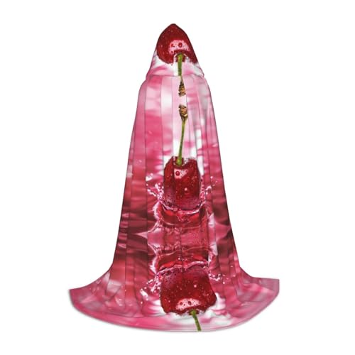 Zhengjia Rote Kirschen Druck Halloween Kapuzenumhang Hexe Cosplay Zubehör Erwachsene/Kinder Kostüm für Maskerade, Halloween, Familienparty von Zhengjia