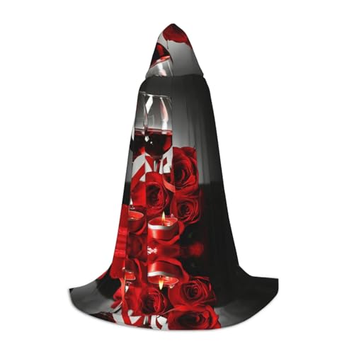 Zhengjia Rote Rose und Wein, romantischer Halloween-Kapuzenumhang, Hexe, Cosplay-Zubehör, Erwachsene/Kinder, Kostüm für Maskerade, Halloween, Familienfeier von Zhengjia