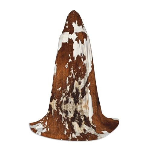 Zhengjia Roter und weißer Rindsleder-Druck, Halloween-Kapuzenumhang, Hexe, Cosplay-Zubehör, Erwachsene/Kinder, Kostüm für Maskerade, Halloween, Familienfeier von Zhengjia