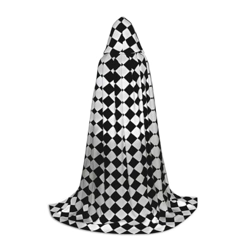Zhengjia Schwarz-weiß karierter Druck, Halloween-Kapuzenumhang, Hexe, Cosplay-Zubehör, Erwachsene/Kinder, Kostüm für Maskerade, Halloween, Familienfeier von Zhengjia