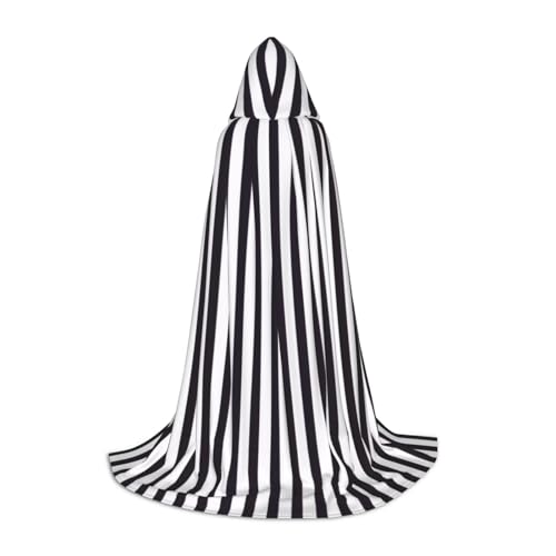 Zhengjia Schwarz-weißer Streifen-Druck, Halloween-Kapuzenumhang, Hexe, Cosplay-Zubehör, Erwachsene/Kinder, Faschingskostüm für Maskerade, Halloween, Familienfeier von Zhengjia