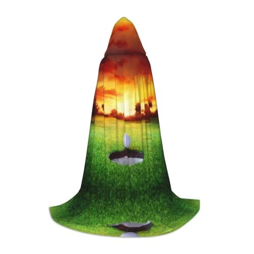 Zhengjia Sport Golfball Sonnenuntergang Baum Druck Halloween Kapuzenumhang Hexe Cosplay Zubehör Erwachsene/Kinder Verkleidung Kostüm für Maskerade, Halloween, Familienparty von Zhengjia