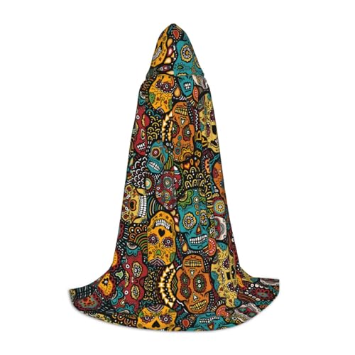 Zhengjia Sugar Skull Print Print Halloween Hooded Cape Witch Cosplay Accessories Adult/Kids Fancy Dress Costume For Maskerade, Halloween, Family Party von Zhengjia