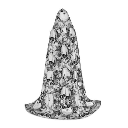 Zhengjia Totenkopf-Skelett-Druck, Halloween-Kapuzenumhang, Hexe, Cosplay-Zubehör, Erwachsene/Kinder, Kostüm für Maskerade, Halloween, Familienfeier von Zhengjia