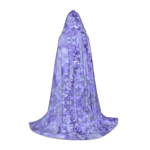 Zhengjia Violetter Lavendelfarbener Blumen-Druck, Halloween-Kapuzenumhang, Hexe, Cosplay-Zubehör, Erwachsene/Kinder, Faschingskostüm für Maskerade, Halloween, Familienparty von Zhengjia
