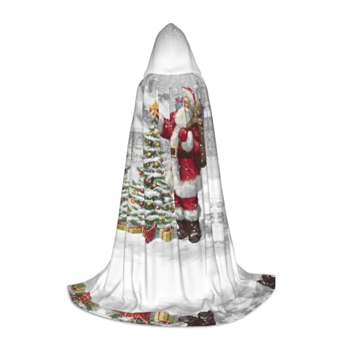 Zhengjia Weihnachtsmann-Kostüm mit Schnee-Sekenry-Druck, Halloween-Kapuzenumhang, Hexe, Cosplay-Zubehör, Erwachsenen-/Kinder-Kostüm, für Maskerade, Halloween, Familienparty von Zhengjia