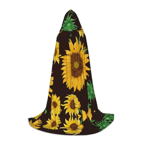 Zhengjia Wunderschöner Sonnenblumen-Druck, Halloween-Kapuzenumhang, Hexe, Cosplay-Zubehör, Erwachsene/Kinder, Kostüm für Maskerade, Halloween, Familienfeier von Zhengjia
