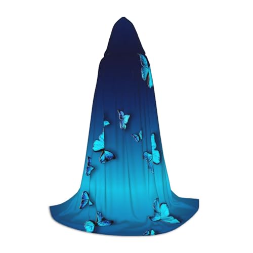 Zhengjia Wunderschöner blauer Schmetterlings-Druck, Halloween-Kapuzenumhang, Hexe, Cosplay-Zubehör, Erwachsene/Kinder, Kostüm für Maskerade, Halloween, Familienfeier von Zhengjia