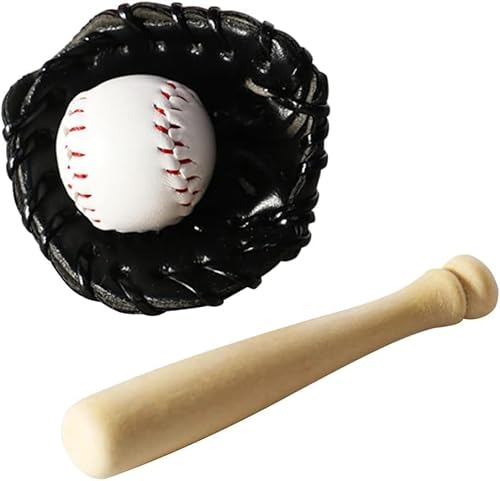 1 Set 1/12 Miniatur-Baseball-Set, Fledermaushandschuh und Ball, Baseball-Kuchendekorationen, Baseballschläger und Ball, Miniatur-Sport-Set, Puppenhaus-Zubehör für Puppenhaus-Desktop-Dekor (schwarz) von Zhhuoc