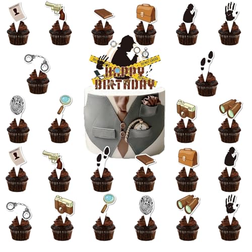 25 Stück Detective Kuchen Dekorationen, Detective Cake Toppers, Detective Happy Birthday Tortendeko, Cupcake Topper Geburtstag, Detective Thema Party Dekoration Geburtstagsparty Zubehör 25 Stück Detective Kuchen Dekorationen, Detective Cake Toppers, Detective Happy Birthday Tortendeko, Cupcake Topper Geburtstag, Detective Thema Party Dekoration Geburtstagsparty Zubehör von Zhlearda