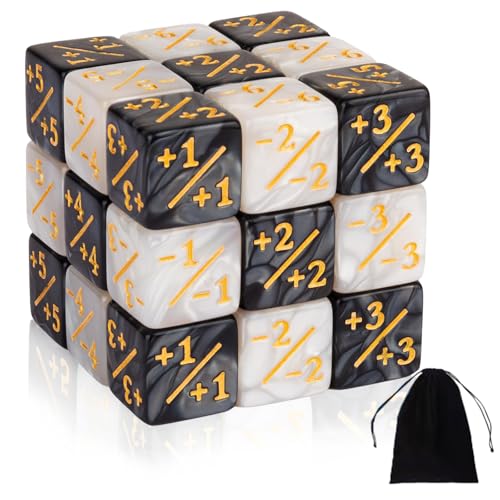 32 Stücke Würfel Zähler, Magic The Gathering dice Würfel, Token Würfel Loyalität Würfel D6 Würfel Kompatibel mit MTG, CCG, Kartenspiel Zubehör mit Aufbewahrungsbeuteln (Schwarz und Weiß) von Zhlearda