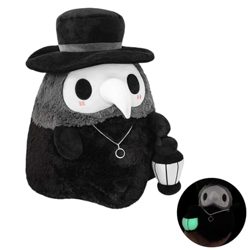 Zhlearda Plague Doctor Plüschtier, 20cm Plush, Halloween Kuscheltier, Schwarz Cartoon Plüschspielzeug, Luminous Plush für Dekoration von Ostern und Halloween von Zhlearda