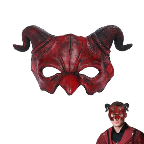 Zhlearda Halloween Dämonenmaske, Horror Halbgesicht Maske, Rot Halbgesicht Widder Horn Teufel Maske, Teufelsmaske Halloween, Schaum Halbmaske Dämon, Faschingsmasken für Halloween Cosplay Kostüm Zhlearda Halloween Dämonenmaske, Horror Halbgesicht Maske, Rot Halbgesicht Widder Horn Teufel Maske, Teufelsmaske Halloween, Schaum Halbmaske Dämon, Faschingsmasken für Halloween Cosplay Kostüm von Zhlearda
