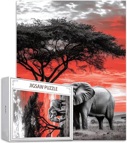 Puzzle 100 Teile Afrika Puzzle Erwachsene, DIY Groß Puzzelmatten, Holzpuzzle für Erwachsene und Kinder ab 12 Jahren Wooden Jigsaw Elefant Geschicklichkeitsspiel für Die Ganze Familie, Geschenke D-623 von Zhlpjecc