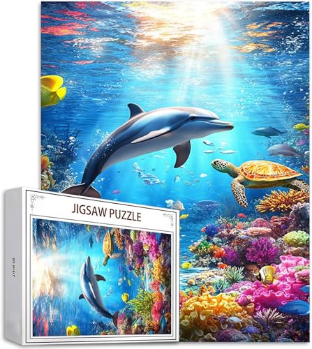 Puzzle 100 Teile Delphin Puzzle Erwachsene, DIY Groß Puzzelmatten, Holzpuzzle für Erwachsene und Kinder ab 12 Jahren Wooden Jigsaw Tier Geschicklichkeitsspiel für Die Ganze Familie, Geschenke D-649 von Zhlpjecc