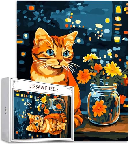 Puzzle 1000 Teile Blume Puzzle Erwachsene, DIY Groß Puzzelmatten, Holzpuzzle für Erwachsene und Kinder ab 12 Jahren Wooden Jigsaw Katze Geschicklichkeitsspiel für Die Ganze Familie, Geschenke D-704 von Zhlpjecc