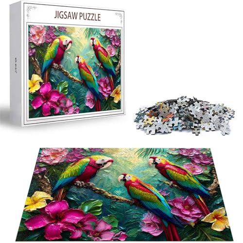 Puzzle 1000 Teile Blume Puzzle Erwachsene, DIY Groß Puzzelmatten, Holzpuzzle für Erwachsene und Kinder ab 12 Jahren Wooden Jigsaw Papagei Geschicklichkeitsspiel für Die Ganze Familie, Geschenke D-260 von Zhlpjecc