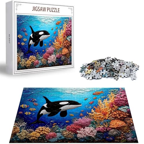 Puzzle 1000 Teile Delphin Puzzle Erwachsene, DIY Groß Puzzelmatten, Holzpuzzle für Erwachsene und Kinder ab 12 Jahren Wooden Jigsaw Tier Geschicklichkeitsspiel für Die Ganze Familie, Geschenke D-185 von Zhlpjecc