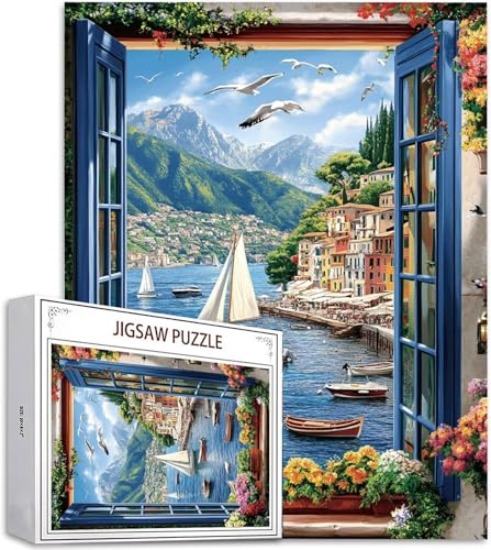 Puzzle 1000 Teile Fenster Puzzle Erwachsene, DIY Puzzelmatten, Holzpuzzle für Erwachsene und Kinder ab 12 Jahren Wooden Jigsaw Landschaft Geschicklichkeitsspiel für Die Ganze Familie, Geschenke D-571 von Zhlpjecc