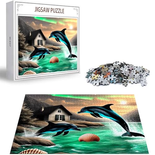 Puzzle 1000 Teile Traum Puzzle Erwachsene, DIY Groß Puzzelmatten, Holzpuzzle für Erwachsene und Kinder ab 12 Jahren Wooden Jigsaw Delphin Geschicklichkeitsspiel für Die Ganze Familie, Geschenke D-375 von Zhlpjecc