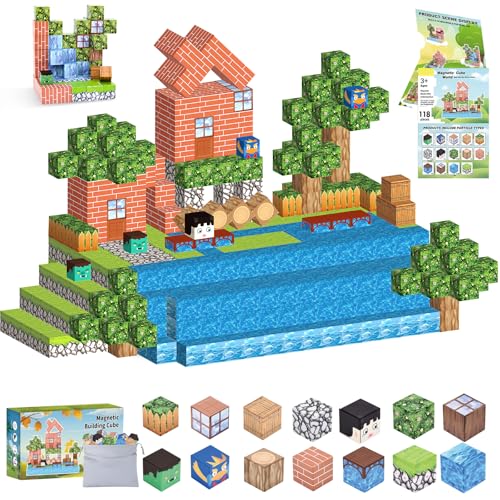 Magnetische Bausteine - Baue Mine Magnet Welt Set, 2.5CM Magnet Bausteine,DIY Magnetspielzeug für Kinder,Magnetbausteine Blöcke Magnet Spielzeug für Geschenk ab 3+ Jahre Junge Mädchen (118 Stück) von Zhmenge
