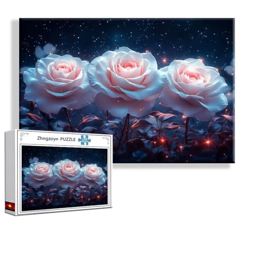 Puzzle 1000 Teile Blume, Puzzle Erwachsene Anspruchsvoll Jigsaw Rose Groß XXL 75 x 50 cm, Klassische Impossible Jigsaw Art für Frauen Männer, Holzpuzzle für Deko Wohnzimmer, Geschenke zu Ostern E-3 von Zhngzoyn