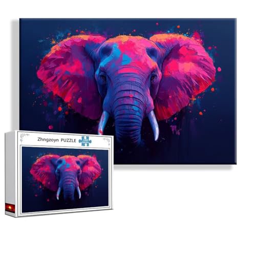 Puzzle 1000 Teile Elefant, Puzzle Erwachsene Anspruchsvoll Jigsaw Bunt Groß XXL 75 x 50 cm, Klassische Impossible Jigsaw Art für Frauen Männer, Holzpuzzle für Deko Wohnzimmer, Geschenke zu Ostern H-7 Puzzle 1000 Teile Elefant, Puzzle Erwachsene Anspruchsvoll Jigsaw Bunt Groß XXL 75 x 50 cm, Klassische Impossible Jigsaw Art für Frauen Männer, Holzpuzzle für Deko Wohnzimmer, Geschenke zu Ostern H-7 von Zhngzoyn
