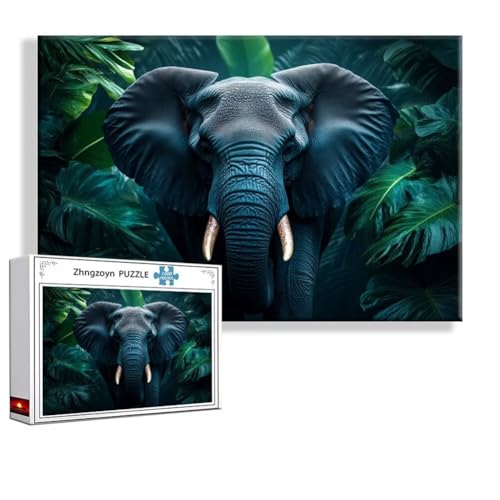 Puzzle 1000 Teile Elefant, Puzzle Erwachsene Anspruchsvoll Jigsaw Tier Groß XXL 75 x 50 cm, Klassische Impossible Jigsaw Art für Frauen Männer, Holzpuzzle für Deko Wohnzimmer, Geschenke zu Ostern Y-9 von Zhngzoyn