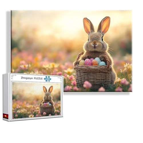 Puzzle 1000 Teile Kaninchen, Puzzle Erwachsene Anspruchsvoll Jigsaw Ostern Groß XXL 75x50 cm, Klassische Impossible Jigsaw Art für Frauen Männer, Holzpuzzle für Deko Wohnzimmer, Geschenke Ostern Y-9 von Zhngzoyn