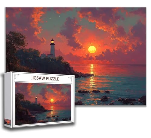 Puzzle 1000 Teile Leuchtturm Puzzle Erwachsene Anspruchsvoll, Holzpuzzle Jigsaw Puzzle Sonnenuntergang Puzzle Groß 75 x 50 cm Impossible Puzzle für Männer, Klassische Puzzles für Erwachsene Frauen D-3 von Zhngzoyn