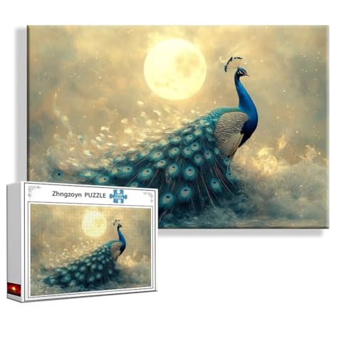 Puzzle 1000 Teile Pfau, Puzzle Erwachsene Anspruchsvoll Jigsaw Tier Groß XXL 75 x 50 cm, Klassische Impossible Jigsaw Art für Frauen Männer, Holzpuzzle für Deko Wohnzimmer, Geschenke zu Ostern R-8 von Zhngzoyn