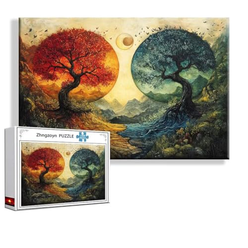 Puzzle 1000 Teile Retro, Puzzle Erwachsene Anspruchsvoll Jigsaw Vier-Jahreszeiten-Baum Groß XXL 75 x 50 cm, Klassische Impossible Jigsaw Art für Frauen Männer, Holzpuzzle für Deko Wohnzimmer I-7 Puzzle 1000 Teile Retro, Puzzle Erwachsene Anspruchsvoll Jigsaw Vier-Jahreszeiten-Baum Groß XXL 75 x 50 cm, Klassische Impossible Jigsaw Art für Frauen Männer, Holzpuzzle für Deko Wohnzimmer I-7 von Zhngzoyn