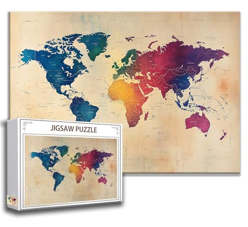 Puzzle 1000 Teile Retro Puzzle Erwachsene Anspruchsvoll, Holzpuzzle Jigsaw Puzzle Weltkarte Puzzle Groß 75 x 50 cm Impossible Puzzle für Männer, Puzzles für Erwachsene Frauen, ältere Menschen X-6 von Zhngzoyn