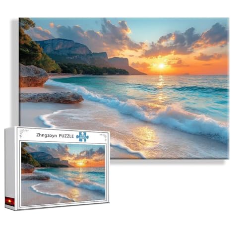 Puzzle 1000 Teile Sonnenuntergang, Puzzle Erwachsene Anspruchsvoll Jigsaw Strand Groß XXL 75x50 cm, Klassische Impossible Jigsaw Art für Frauen Männer, Holzpuzzle für Deko Wohnzimmer Geschenke L-4 von Zhngzoyn