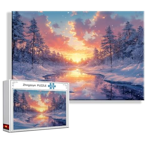 Puzzle 1000 Teile Winter, Puzzle Erwachsene Anspruchsvoll Jigsaw Landschaft Groß XXL 75x50 cm, Klassische Impossible Jigsaw Art für Frauen Männer, Holzpuzzle für Deko Wohnzimmer, Geschenke Ostern B-6 von Zhngzoyn