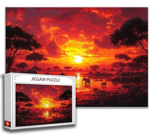 Puzzle 2000 Teile Sonnenuntergang Puzzle Erwachsene Anspruchsvoll, Holzpuzzle Jigsaw Puzzle Elefant Puzzle Groß 100 x 70 cm Impossible Puzzle für Männer, Klassische Puzzles für Erwachsene Frauen N-1 von Zhngzoyn