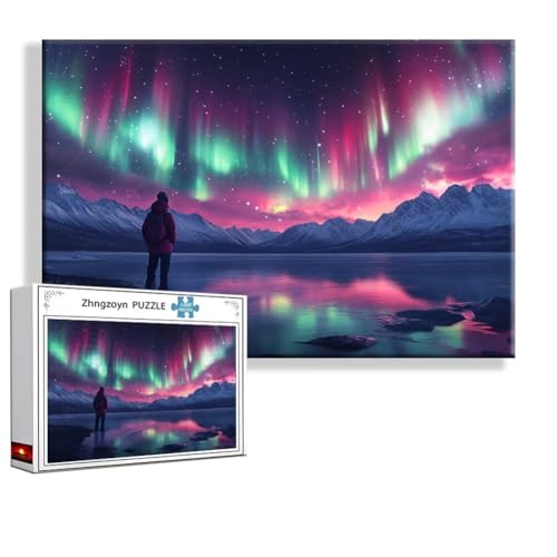 Puzzle 5000 Teile Nordlicht, Puzzle Erwachsene Anspruchsvoll Jigsaw Landschaft Groß XXL 156x105 cm, Klassische Impossible Jigsaw Art für Frauen Männer, Holzpuzzle für Deko Wohnzimmer Geschenke J-9 von Zhngzoyn