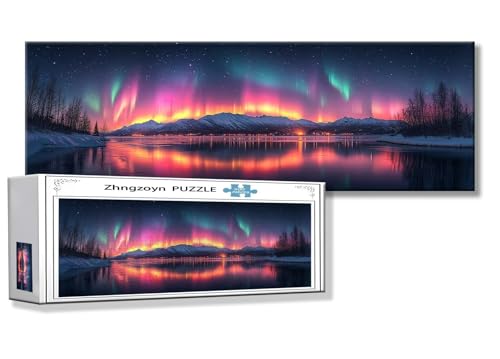 Puzzle Aurora 900 Teile Landschaft Puzzle Erwachsene Anspruchsvoll Groß XXL 87 x 34 cm Jigsaw panorama, 2025 Impossible Jigsaw, Klassische Holzpuzzle für Erwachsene Männer, Frauen, ältere Menschen K-9 von Zhngzoyn