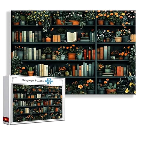 Puzzle Blume Bücherregal 5000 Teile Groß XXL 156x105 cm, Jigsaw Art Impossible Erwachsene Anspruchsvoll, Klassische Jigsaw Erwachsene, Junge, Mädchen, Geschicklichkeitsspiel für Die Ganze Familie H-9 von Zhngzoyn