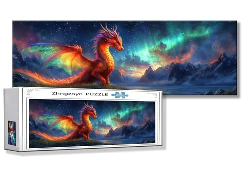 Puzzle Drachen 900 Teile Aurora Puzzle Erwachsene Anspruchsvoll Groß XXL 87 x 34 cm Jigsaw Panorama, 2025 Impossible Jigsaw, Klassische Holzpuzzle für Erwachsene Männer, Frauen, ältere Menschen K-0 von Zhngzoyn