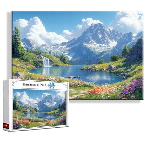 Puzzle Gebirge Frühling 1000 Teile Groß XXL 75 x 50 cm, Jigsaw Art Impossible Erwachsene Anspruchsvoll, Klassische Jigsaw Erwachsene, Junge, Mädchen, Geschicklichkeitsspiel für Die Ganze Familie Z-3 von Zhngzoyn